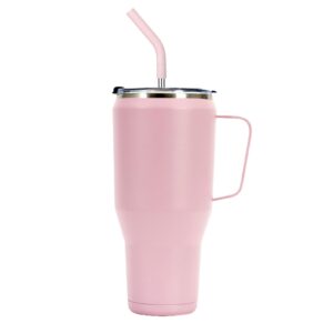 perched helper 40 oz tumbler with handle and straw, 2-in-1 lid (straw/flip) - stainless steel travel mug insulated vacuum sealed cup for hot and cold beverages (pink)