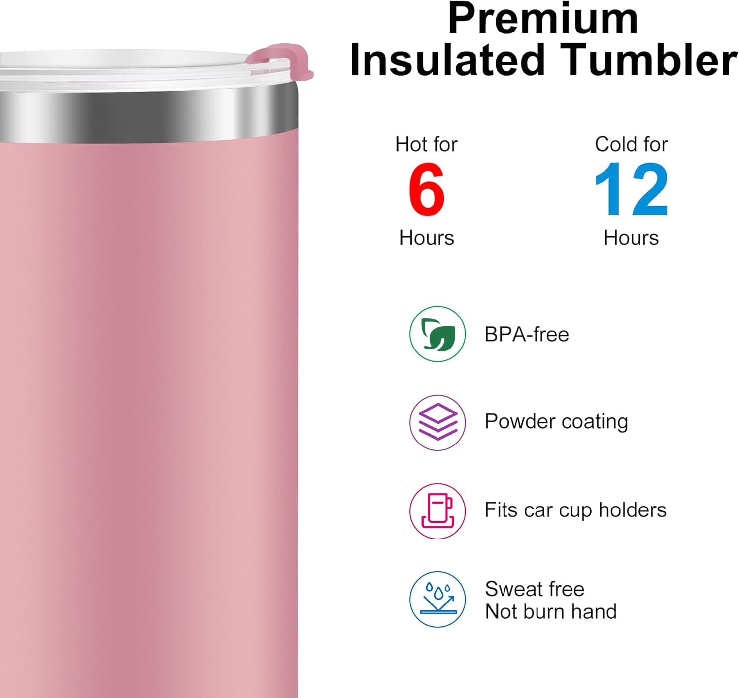 20 oz tumbler with handle, Lids and Straw, insulated Stainless Steel Coffee Mug, Keeps Drinks Cold up to 12 Hours, Fits in Car Cup Holder, 100% Leakproof, Iced Tea or Coffee, Smoothie(Candy Pink)