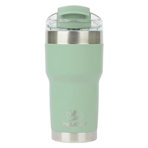 pelican hydration pelican traveler™ 22 oz vacuum insulated tumbler - stainless steel double wall travel with dual lid, powder coated insulated coffee mug for hot cold drinks, sage