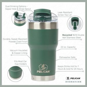 Pelican Hydration Pelican Traveler™ 22 oz Vacuum Insulated Tumbler - Stainless Steel Double Wall Travel with Dual Lid, Powder Coated Insulated Coffee Mug For Hot Cold Drinks, Sage