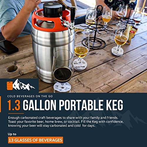 SuperHandy Beer Keg Growler (170 oz) Portable Carbonated Beverage Dispenser, PSI Regulator Cap, High-Capacity 1.3 Gal, Double-Wall Vacuum Insulation (CO2 Cartridges Included)