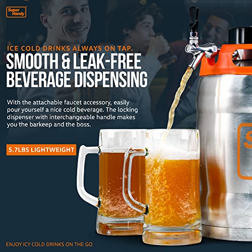 SuperHandy Beer Keg Growler (170 oz) Portable Carbonated Beverage Dispenser, PSI Regulator Cap, High-Capacity 1.3 Gal, Double-Wall Vacuum Insulation (CO2 Cartridges Included)