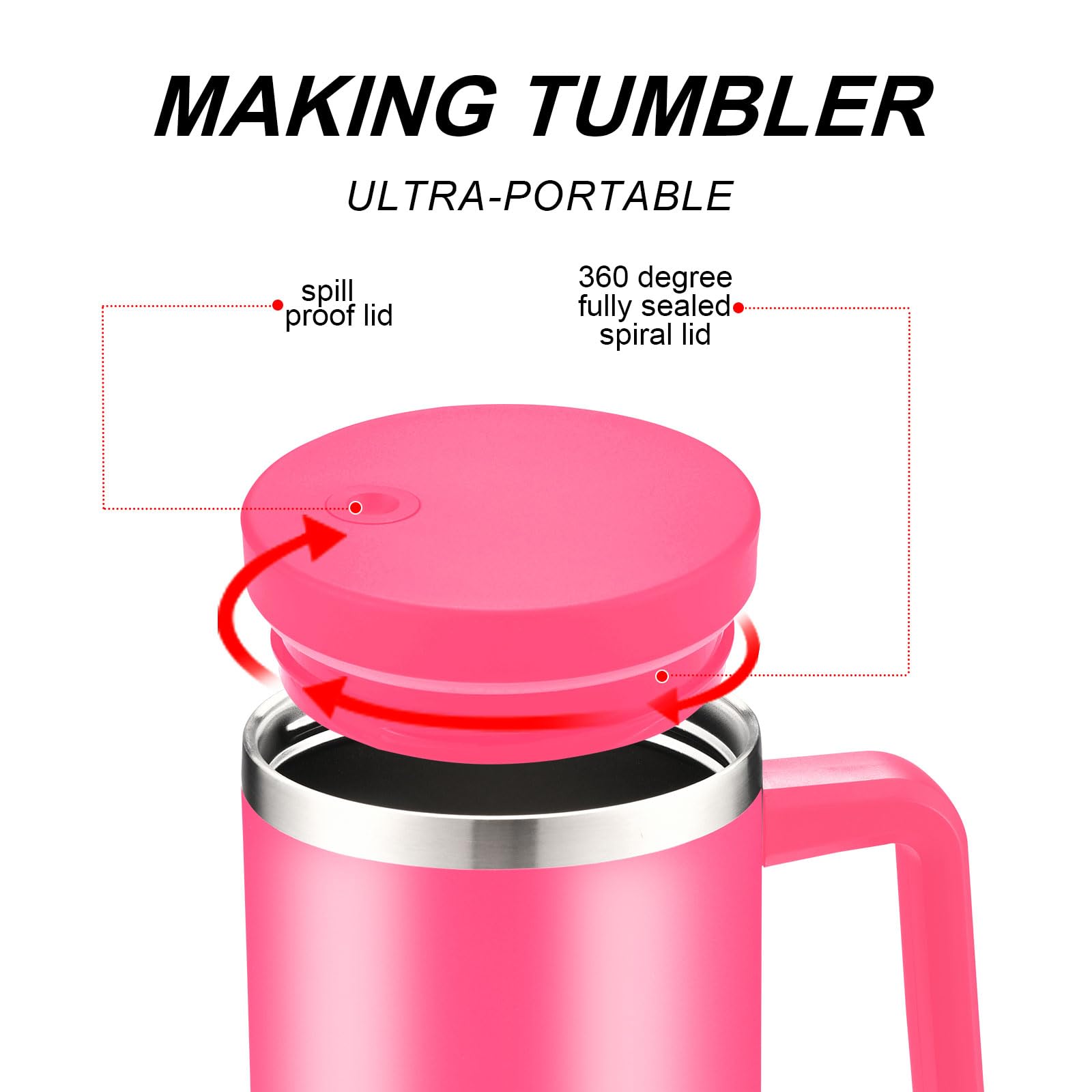 mininoo 30 oz Tumbler With Handle and Straw Lid, Insulated Coffee Mug Stainless Steel Travel Mug Leak-proof Lid and Straw Fit in Car Cup Holder(Cupcake Pink)