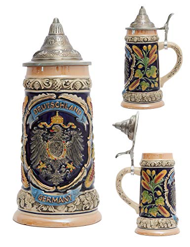 HAUCOZE Beer Stein Mug German Eagle Drinking Stanley Viking Tankard with Petwer Lid for Birthday Gifts Men Father Husband 0.8 Liter