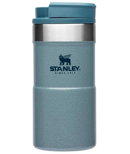 STANLEY NeverLeak Travel Mug .35L / 12OZ Hammertone Ice – Leakproof - Tumbler for Coffee, Tea & Water - BPA FREE - Stainless-Steel Thermo Cup - Rotating lid covers drink - Dishwasher Safe