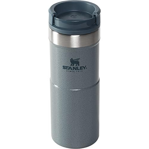 STANLEY NeverLeak Travel Mug .35L / 12OZ Hammertone Ice – Leakproof - Tumbler for Coffee, Tea & Water - BPA FREE - Stainless-Steel Thermo Cup - Rotating lid covers drink - Dishwasher Safe