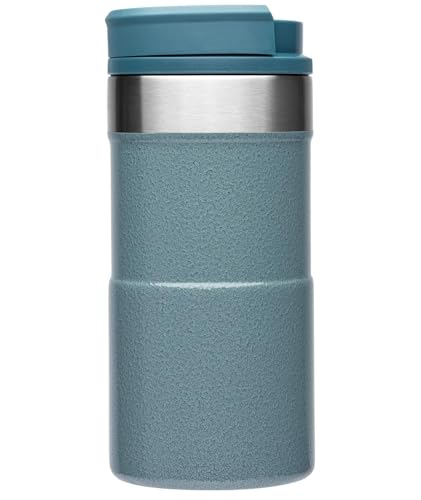 STANLEY NeverLeak Travel Mug .35L / 12OZ Hammertone Ice – Leakproof - Tumbler for Coffee, Tea & Water - BPA FREE - Stainless-Steel Thermo Cup - Rotating lid covers drink - Dishwasher Safe