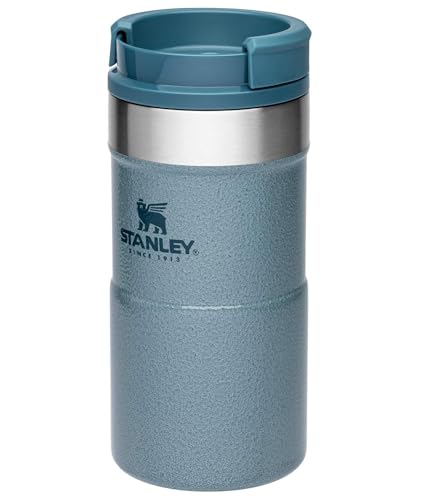 STANLEY NeverLeak Travel Mug .35L / 12OZ Hammertone Ice – Leakproof - Tumbler for Coffee, Tea & Water - BPA FREE - Stainless-Steel Thermo Cup - Rotating lid covers drink - Dishwasher Safe