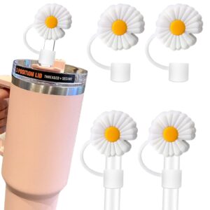 aiersa flower straw cover cap for stanley cup,4pcs silicone straw topper compatible with stanley 30&40 oz tumbler with handle,straw tip covers for stanley cups accessories