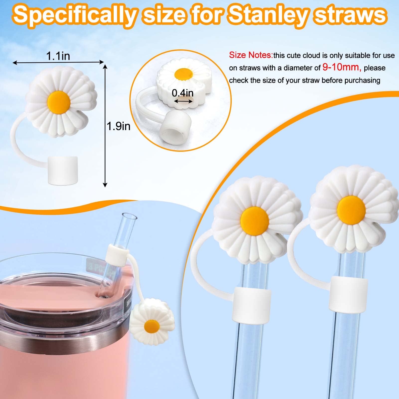 AIERSA Flower Straw Cover Cap for Stanley Cup,4Pcs Silicone Straw Topper Compatible with Stanley 30&40 Oz Tumbler with Handle,Straw Tip Covers for Stanley Cups Accessories