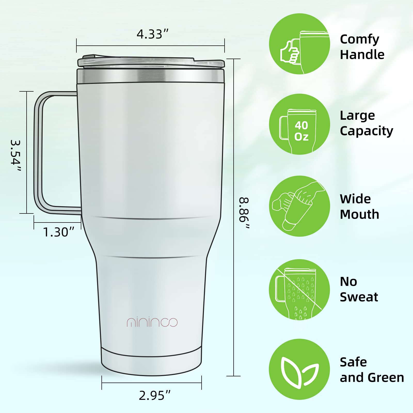 mininoo 40 oz Tumbler with Handle and Straw, Insulated Tumbler with Handle Leak Proof, Large Tumbler with Lid and Straw (Black)