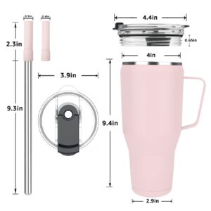 Sursip 40 oz Insulated Tumbler with Screw Lid - Stainless Steel Vacuum Cup with Straw and Handle, Keeps Drinks Cold up to 24 Hours - Sweat/Leak Proof, Dishwasher Safe, Fits Car Cup Holder (Pink)