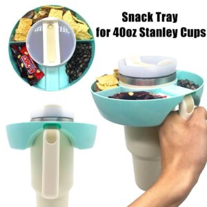 Snack Bowl for Stanley Cup, Reusable Snack Ring Tray Platter Compatible with Stanley 40 Oz Tumbler, 3 Compartments for Candy,Appetizer,Nuts,Popcorn, Cup Holder for Stanley Cup Accessories (beige)