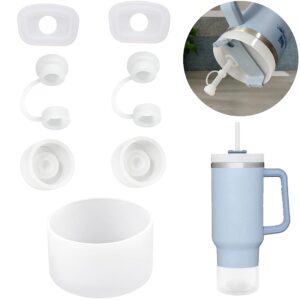 6pcs silicone spill proof stopper set + bottom protector boot for stanley quencher adventure 40oz & stanley iceflow 20oz 30oz (transparent)