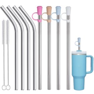 8 PCS Stainless Steel Straw for Stanley 40oz Adveture Quencher Tumbler, 12 inch Replacement Straw with 8 PCS Straw Cover, Metal Straw for Stanley 30oz