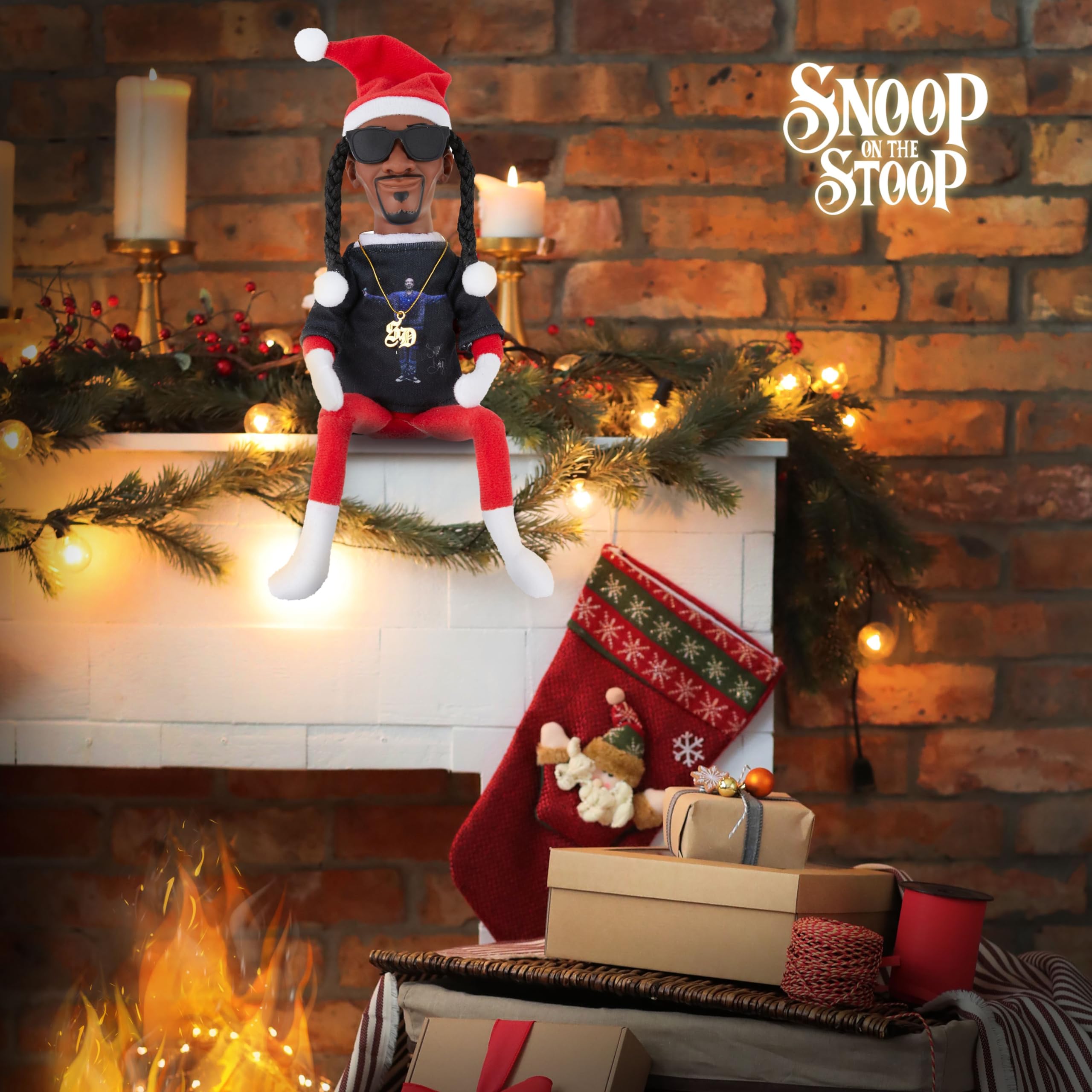 Snoop Dogg Snoop on a Stoop 2023 Christmas Elf Doll, 12” Small Plush Toys Shelf Decor, includes Elf Toy, Extra Tshirt, Sunglasses and Necklace, for Men & Women.