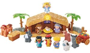 fisher-price little people deluxe christmas story, nativity playset with light, music and figures for toddlers ages 1 and up