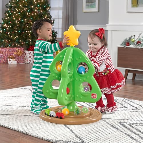 Step2 My First Christmas Tree for Kids, Interactive Christmas Tree Toy, Toddlers Ages 1.5+ Years Old, 12 Colorful Plastic Ornaments to Decorate, Mini Train Set Circles the Skirt