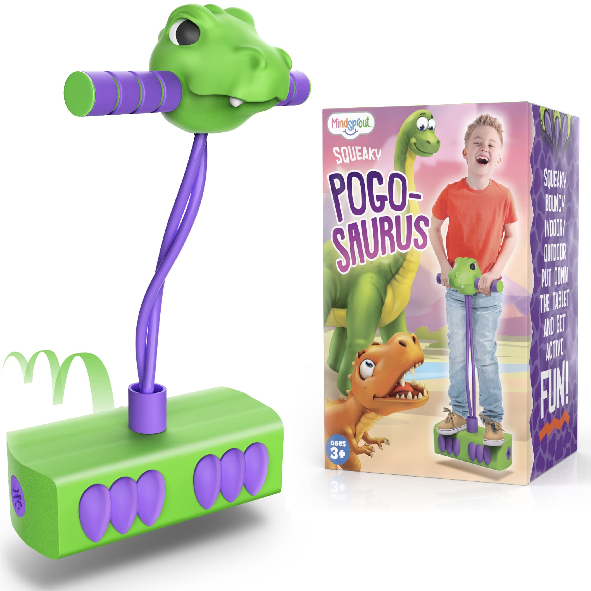 MindSprout Pogo Saurus | Foam Pogo Jumper for Kids 3, 4, 5, 6, 7, Years Old, Dinosaur Toys, Birthday for Boys or Girls up to 250Ibs, Pogo Stick, Indoor & Outdoor Toys