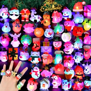 Hekaty 50PCS 3D Christmas Light Up Rings Toy Christmas Party Favors Flash Finger Ring For Kid Ring Glow in The Dark Party Supplies Christmas Stocking Stuffers Christmas Gifts Christmas Party Toy Rings