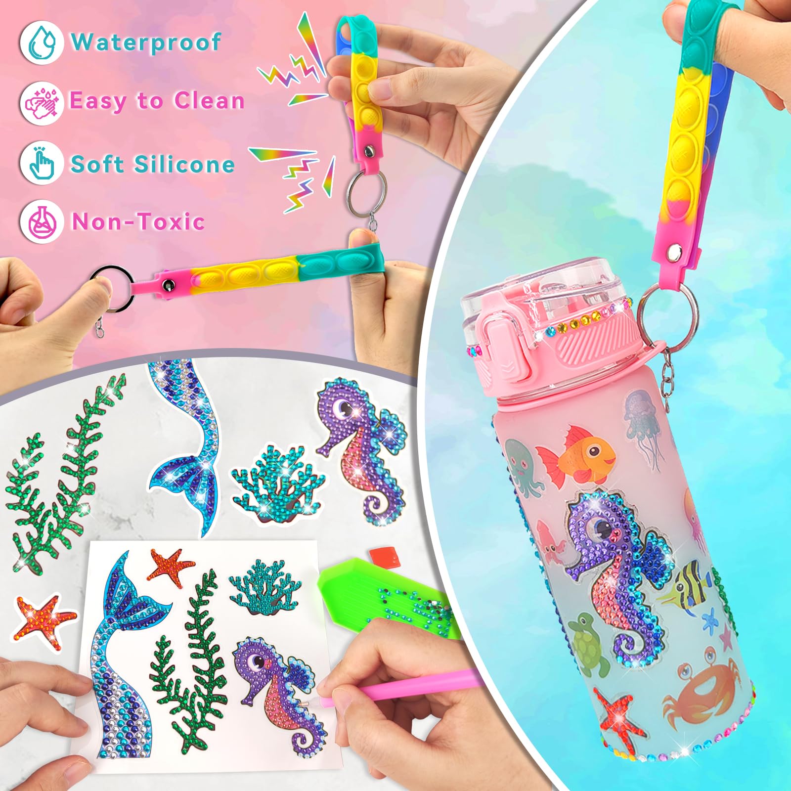 EDsportshouse Decorate Your Own Water Bottle Kits for Girls Age 4-6-8-10,Mermaid Painting Crafts,Fun Arts and Crafts Gifts Toys for Girls Birthday Christmas(Mermaid)