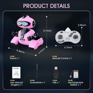 Winthai Robots Toys for Kids, 2.4Ghz Remote Control Robot Toys with Music and LED Eyes for Boys/Girls, RC Toys Gift for 3-12 Year Toddler Children Teen for Birthday Valentines Day Gifts (Pink)