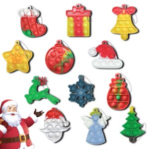 12Pcs Christmas Mini Pop Keychain Fidget Toys, Easter Day Gifts for Kids Mini Pop Bubble Christmas Fidget Toy,Party Favors Silicone Fidget Keychain Relieve Anxiety Stress Fidget Toy