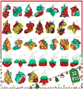 mezhobby 32pcs christmas mini pop keychain, fidget toys bulk for party favors supplies, goodies bag stuffers bulk, xmas gift for kids, boys, girls