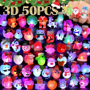 3D Nucifer 50 Pcs Christmas Light Up Rings Christmas Party Favors for Kids Adults Christmas Party Toy Stocking Stuffer LED Flashing Rings Glow in the Dark Christmas Toys for Boys Girls Christmas Gifts