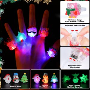 3D Nucifer 50 Pcs Christmas Light Up Rings Christmas Party Favors for Kids Adults Christmas Party Toy Stocking Stuffer LED Flashing Rings Glow in the Dark Christmas Toys for Boys Girls Christmas Gifts