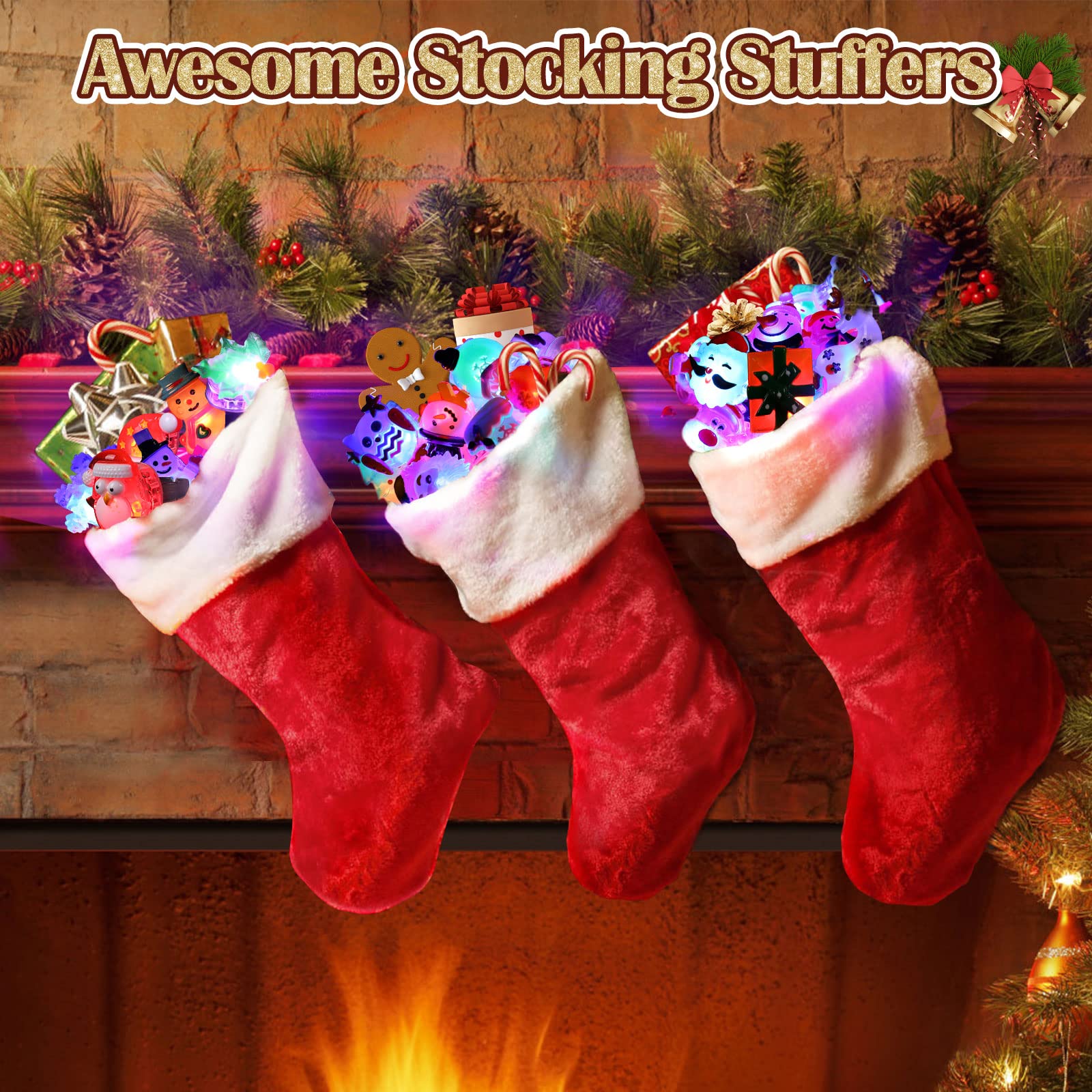 3D Nucifer 50 Pcs Christmas Light Up Rings Christmas Party Favors for Kids Adults Christmas Party Toy Stocking Stuffer LED Flashing Rings Glow in the Dark Christmas Toys for Boys Girls Christmas Gifts