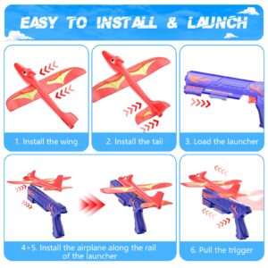 FRONTSUN 3 Pack Dinosaur Airplane Launcher Toys, 2 Flight Modes Kids Outdoor Flying Toys Airplanes Foam Glider Catapult Planes, Birthday Gifts for Boys Girls 3 4 5 6 7 8 9 10 11 12 Year Old