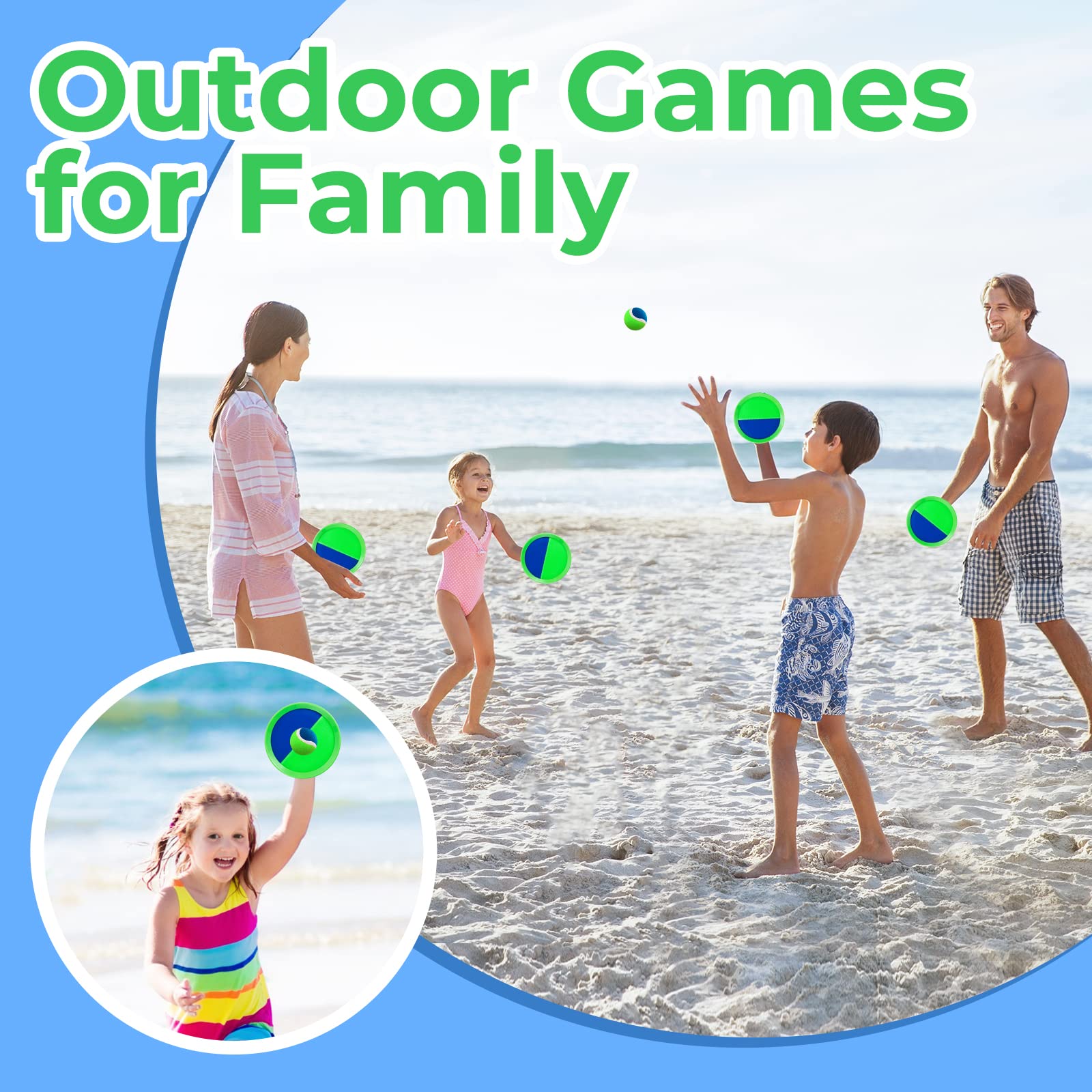 Weehoey Kids Toys - Outdoor Games for Kids, Toss and Catch Ball Set with 6 Paddles 3 Balls, Toys for 3 4 5 6 7 8+ Year Old Boys Girls Christmas Birthday Gifts