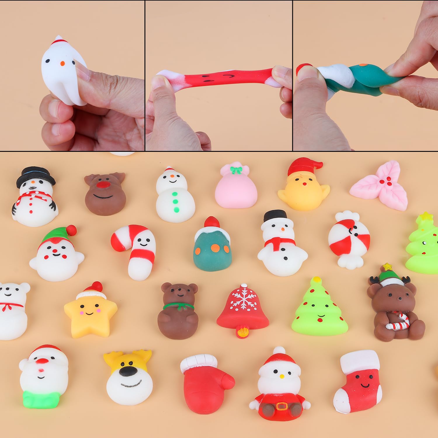 SULOLI 36 PCS Christmas Mochi Squishy Toys, Xmas Squeeze Toys Stress Reliever Anxiety Packs for Kids Christmas Party Favors Stocking Stuffers Gifts