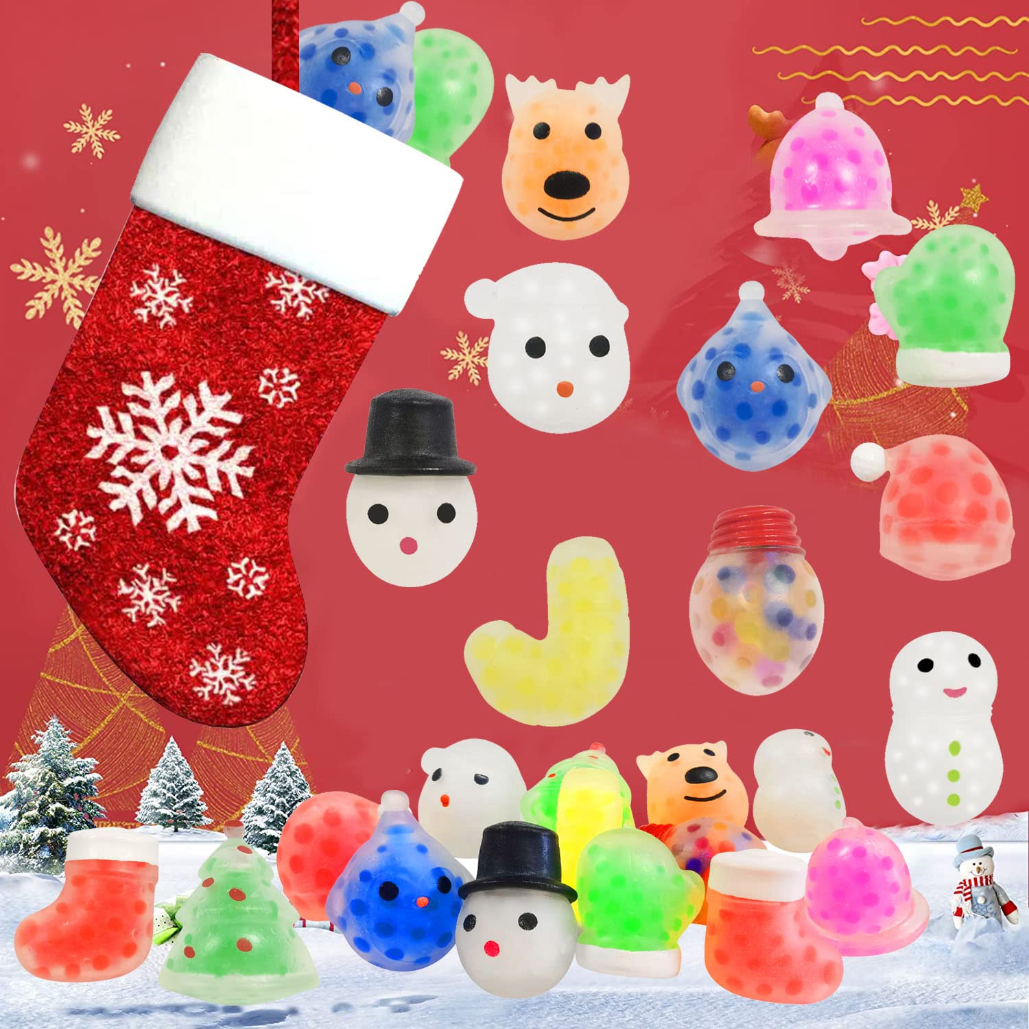 36 Pcs Christmas Mini Sensory Stress Ball Pack Squeeze Toy to Stress Reliever Great for Adult Party Favors Christmas Stocking Stuffers (Christmas)