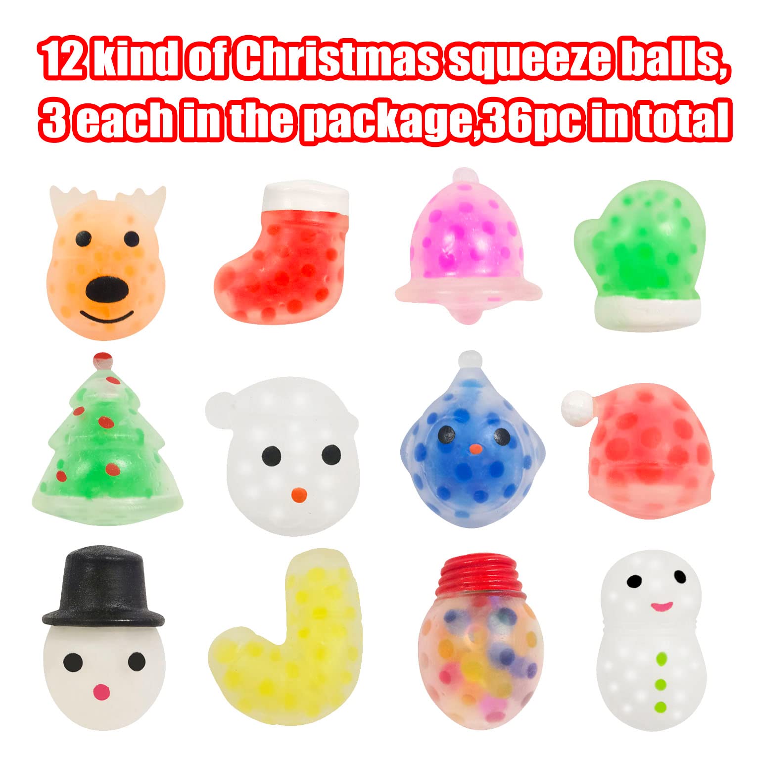 36 Pcs Christmas Mini Sensory Stress Ball Pack Squeeze Toy to Stress Reliever Great for Adult Party Favors Christmas Stocking Stuffers (Christmas)