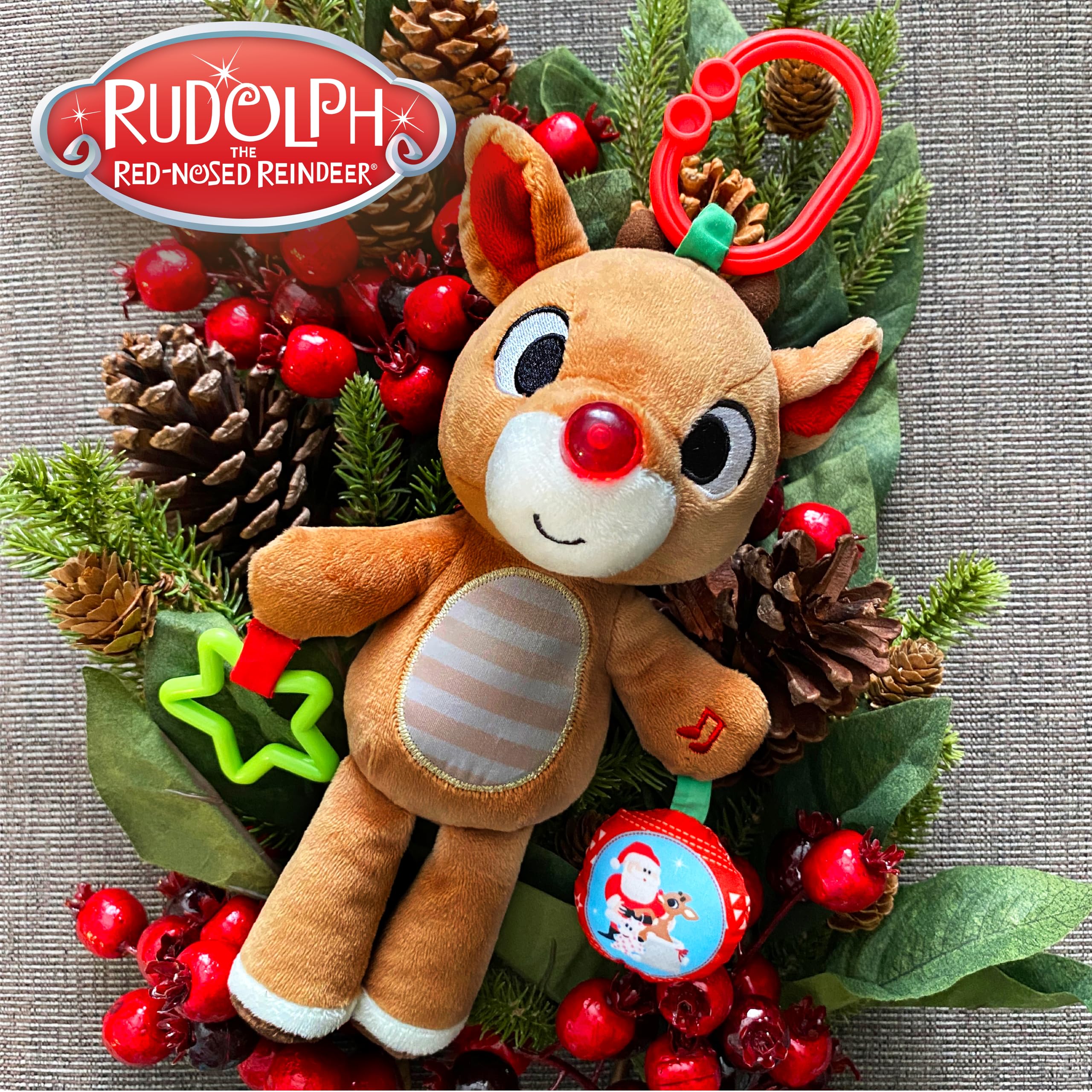 KIDS PREFERRED Rudolph The Red-Nosed Reindeer On The Go Teether Developmental Activity Toy, 12 inches , Brown