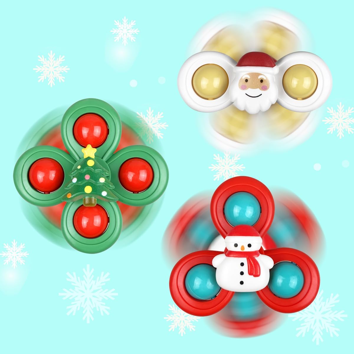 Jofan 3 Pack Christmas Suction Cup Spinner Toys for Baby Toddlers Kids Christmas Stocking Stuffers Gifts