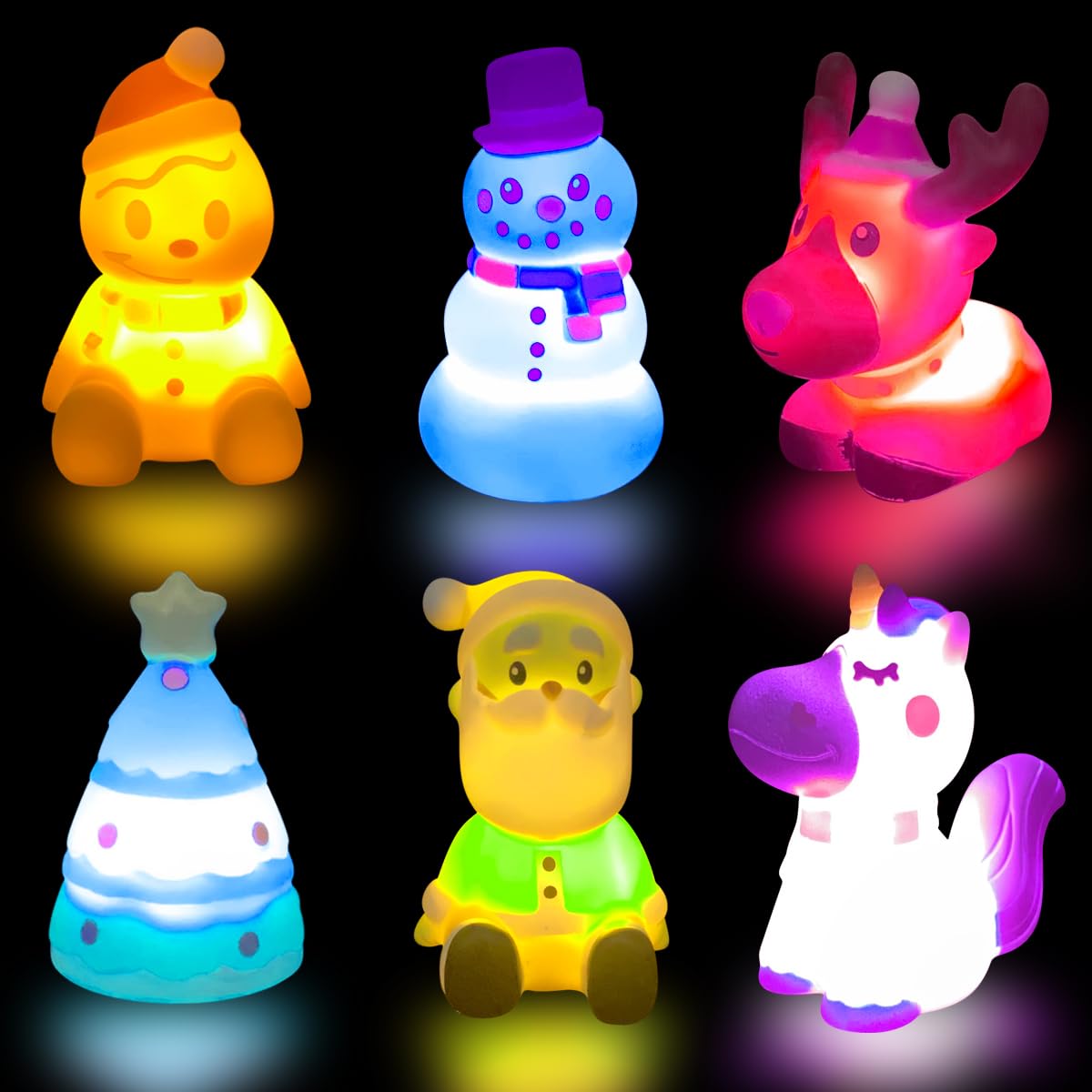 Jofan 6 Pack Christmas Light Up Bath Toys Christmas Toys for Kids Toddlers Boys Girls Christmas Stocking Stuffers Party Favors Gifts