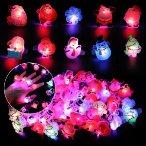 KIMOBER 50PCS Christmas Light Up Rings,Assorted Santa Snowman Flash LED Rings Toys Glow in the Dark Rings Toys for Xmas Kids Party Favors