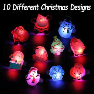 KIMOBER 50PCS Christmas Light Up Rings,Assorted Santa Snowman Flash LED Rings Toys Glow in the Dark Rings Toys for Xmas Kids Party Favors