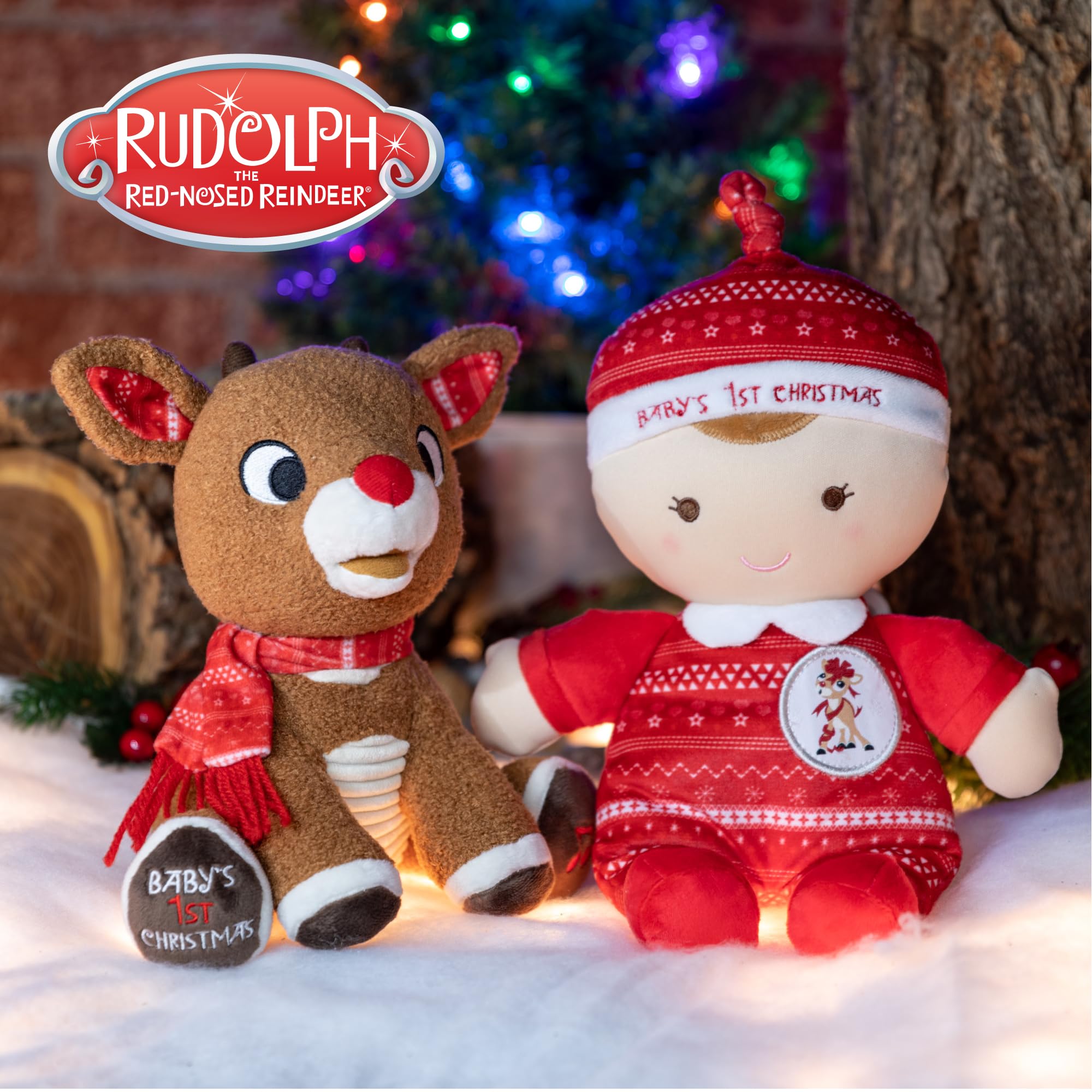 KIDS PREFERRED Santa Claus Rudolph The Red-Nosed Reindeer Musical Stuffed Animal, Baby's First Christmas Plush, 8 Inches