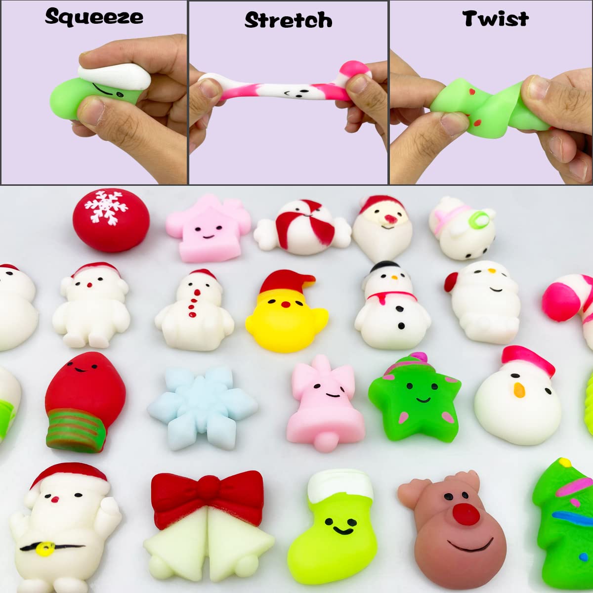 QINGQIU 72 PCS Christmas Mochi Squishy Toys Squishies Christmas Toys for Kids Girls Boys Toddlers Christmas Party Favors Stocking Stuffers Gifts