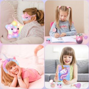 Unicorns Gifts for Girls 5 6 7 8 9 10+ Years Old, Kids Unicorn Toys with Light Up Plush Star Pillow/ Diary/ Headband/ Eye Mask/ Water Bottle, Soft Plush Toys Set for Teens Birthday Gifts Christmas