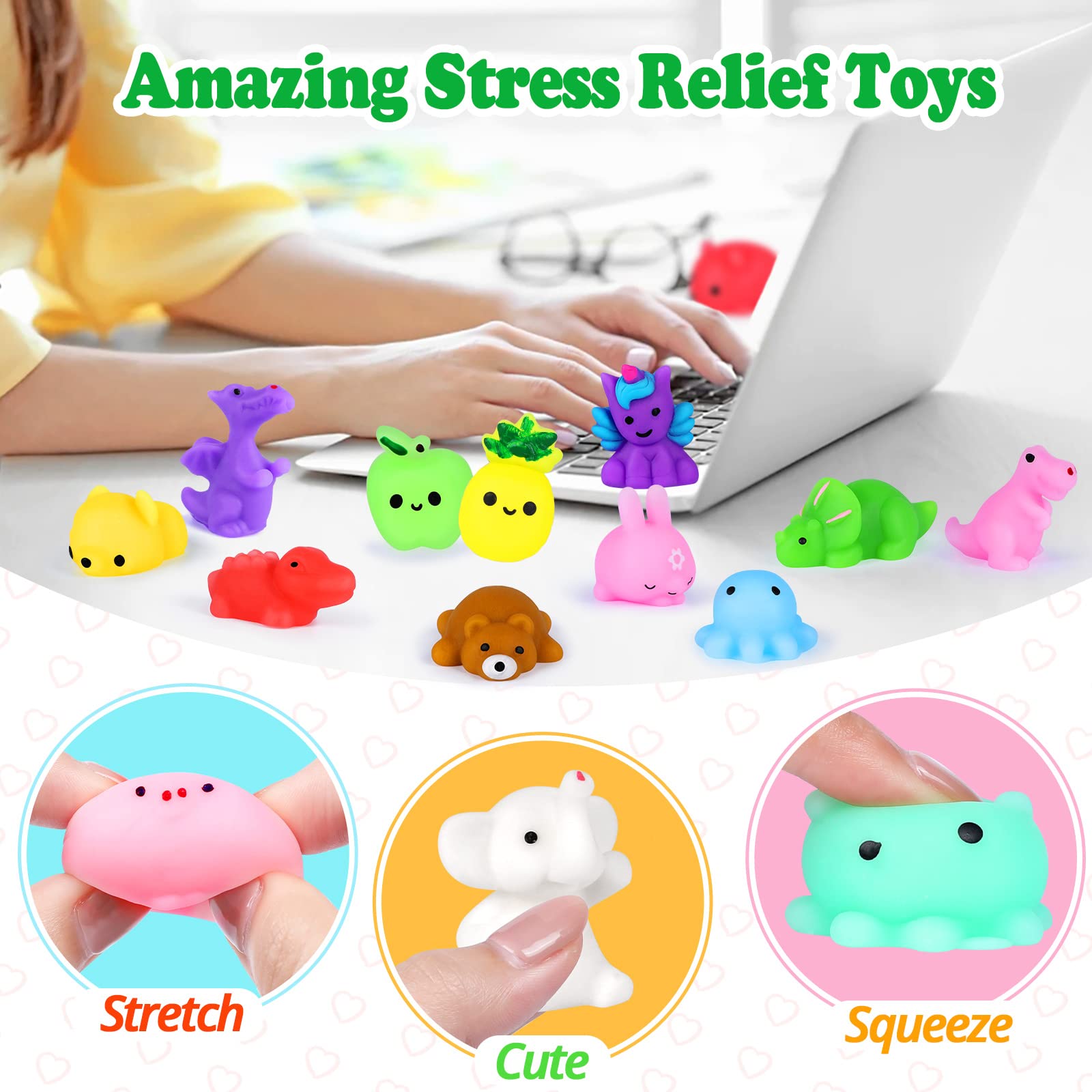 80PCS Mochi Squishy Toys Kids Party Favors Kawaii Mini Squishies Animals Fruit Stress Relief Toys Bulk Classroom Prizes Easter Egg Fillers Christmas Goodie Bag Stuffers Kids Valentines Gifts, Random