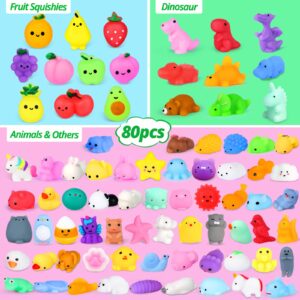 80PCS Mochi Squishy Toys Kids Party Favors Kawaii Mini Squishies Animals Fruit Stress Relief Toys Bulk Classroom Prizes Easter Egg Fillers Christmas Goodie Bag Stuffers Kids Valentines Gifts, Random