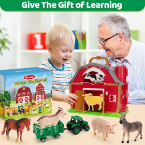 Farm Animals Toys for 1 2 3 4 5 Year old Toddlers Girls Boys, Big Red Barn Farm with Figures Animals and Tractor Toys for Kids, Farm Playset Educational Learning Toys, Ideal Christmas Birthday Gifts