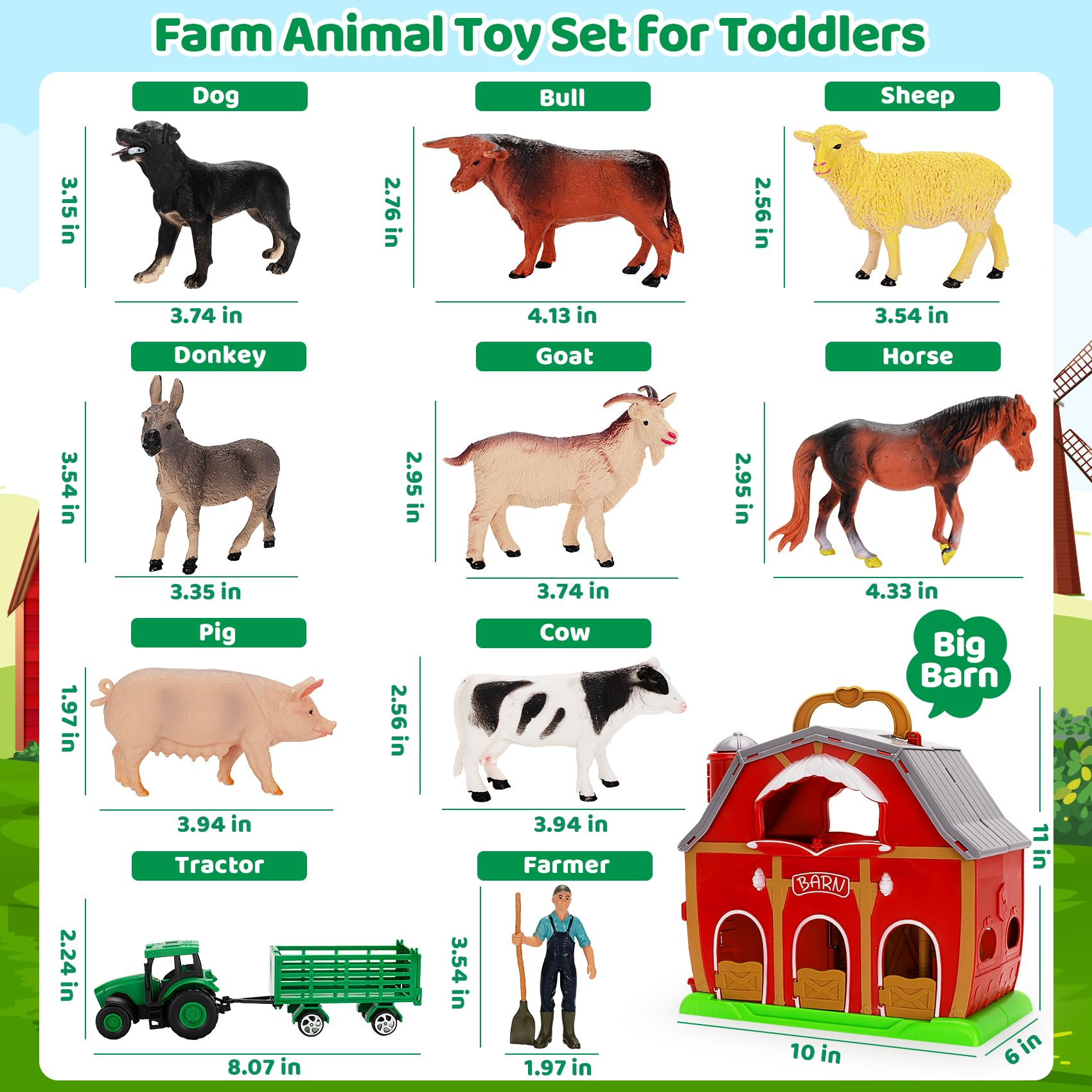 Farm Animals Toys for 1 2 3 4 5 Year old Toddlers Girls Boys, Big Red Barn Farm with Figures Animals and Tractor Toys for Kids, Farm Playset Educational Learning Toys, Ideal Christmas Birthday Gifts