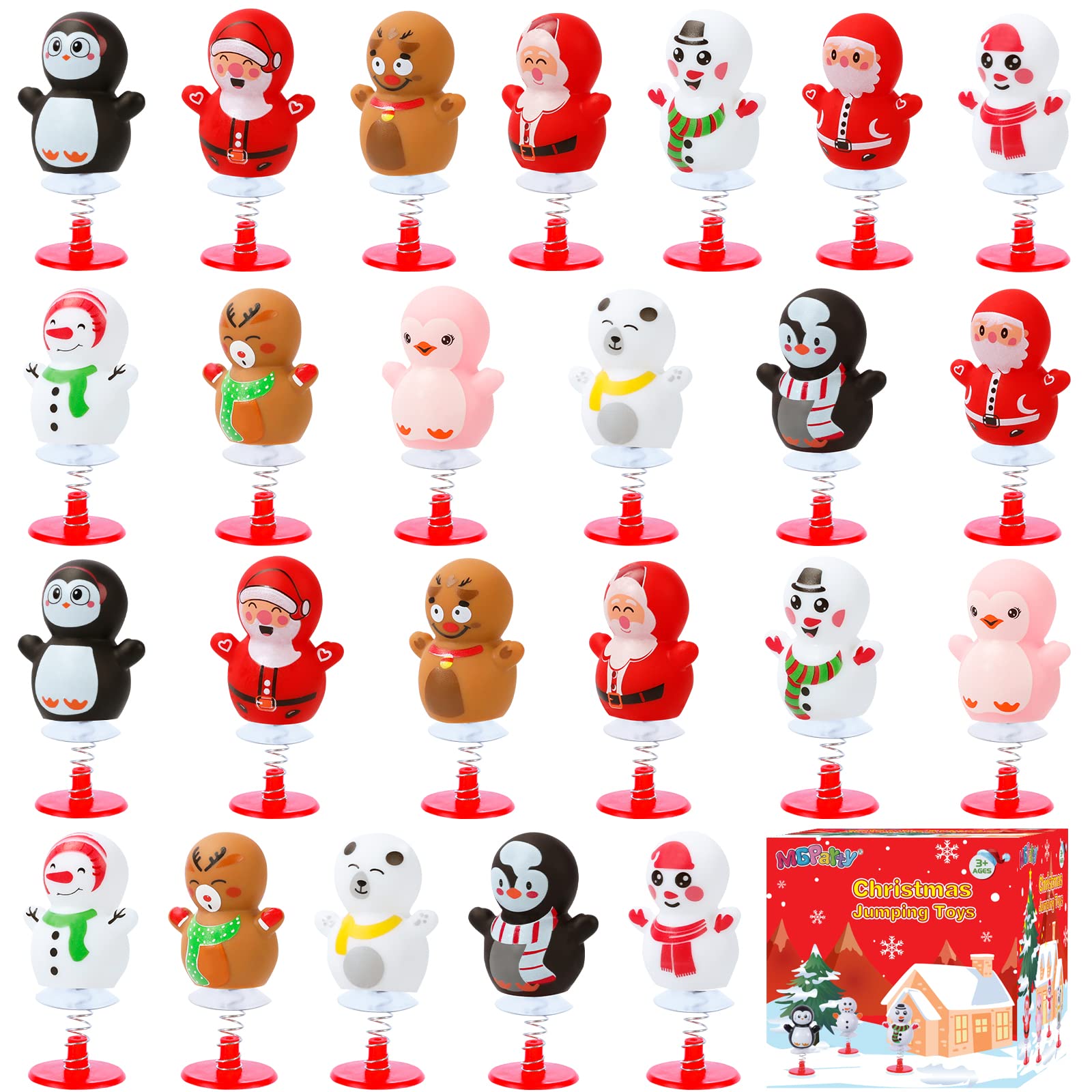 24Pcs Christmas Jumping Popper Spring Toys, Christmas Party Favors Toys for Kids Birthday Party, Carnival Prizes, Pinata Filler, Classroom Rewards,Treat Bags Gifts,Poppers Toys Pop Up Critters