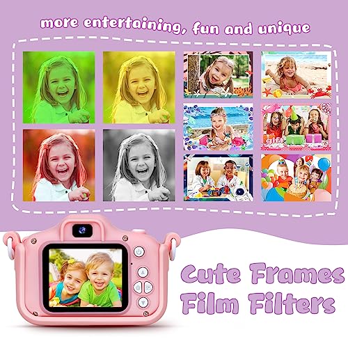 KIZJORYA Kids Camera, 2024 Upgraded 48MP HD Digital Selfie Camera Toys for Kids 3-12, Christmas Birthday Gift for Girls Boys with Unicorn Cover, Children Portable Video Camera for Toddlers-32GB(Pink)